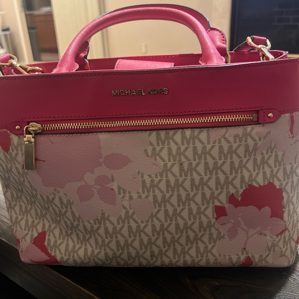 Michael Kors Pink and Red Floral Satchel